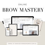 Online Brow Mastery' course by Tarnee Morris, providing in-depth tutorials, cheat sheets, and expert guidance to help professionals perfect their brow sculpting and styling skills.